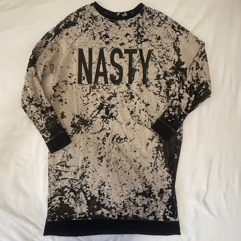 ASOS Nasty Graphic Print Long Sleeve Sweatshirt Dress Mens Size 10 US - Picture 2 of 10